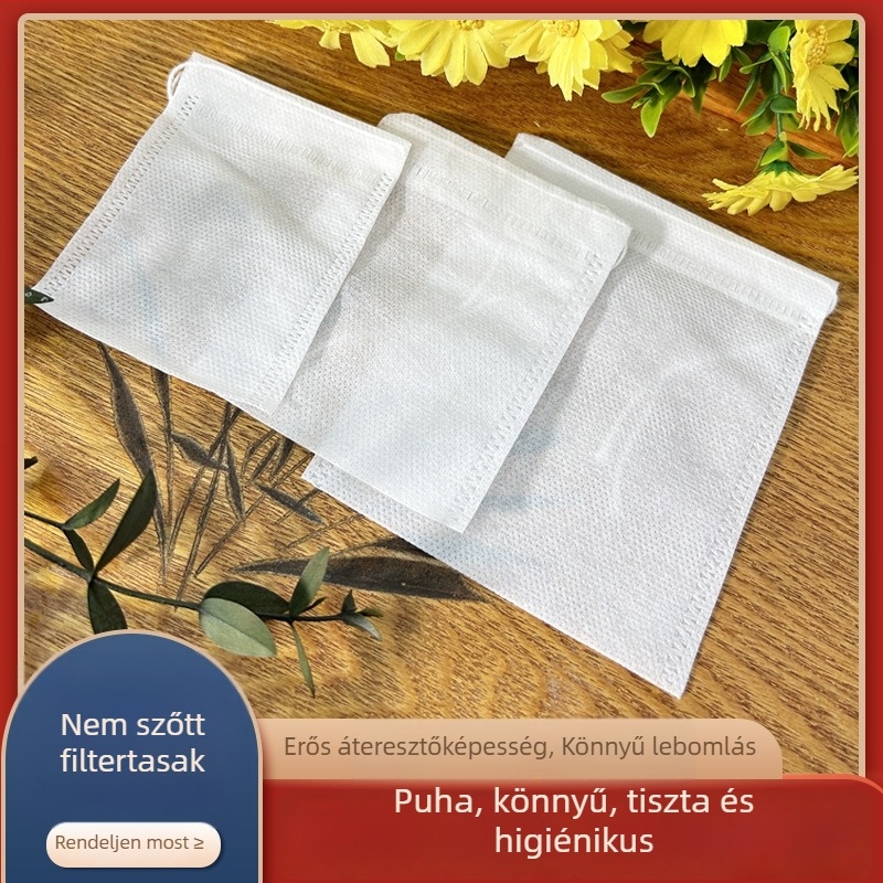 18×25 cm Gyógynövényes teazsákok nemszőtt anyagból készült húzózsinórral – egyszer használatos szűrőzsákok