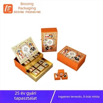 Mooncake doboz teával és gyümölccsel, személyre szabott élelmiszer-csomagolás, karton doboz nyitható fedéllel