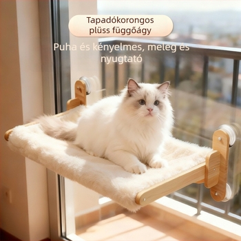 Macska függőhám ablakra és erkélyre — téli meleg, vákuumos rögzítés, űrkapszula jellegű macskapihenő