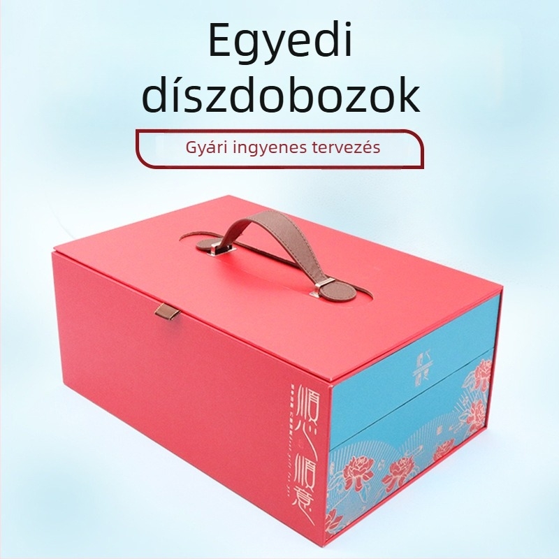 Prémium keményfedelű ajándékdoboz vörösbor és tea számára, üres doboz, teakekszek, Újévi csomagolás, kézi hordozható díszdoboz, testreszabható