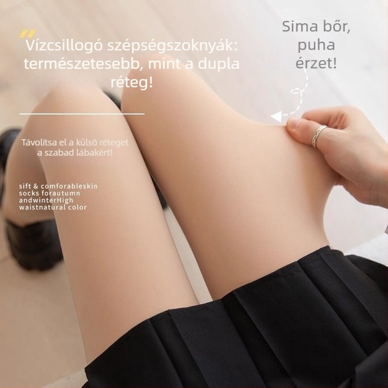 Női fekete harisnya nude hatású, őszi-téli modell, fleece-béléssel, vastag és meleg