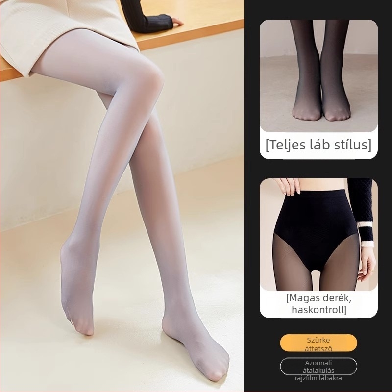 Női fekete harisnya nude hatású, őszi-téli modell, fleece-béléssel, vastag és meleg