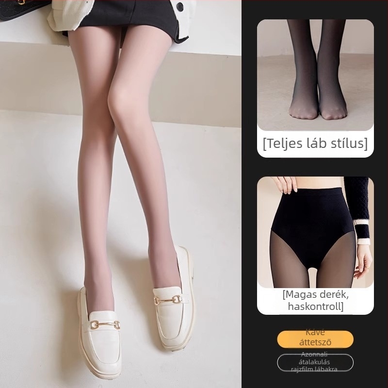 Női fekete harisnya nude hatású, őszi-téli modell, fleece-béléssel, vastag és meleg
