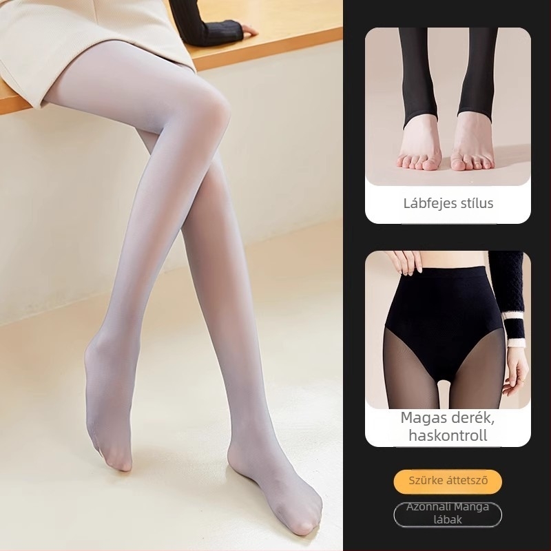 Női fekete harisnya nude hatású, őszi-téli modell, fleece-béléssel, vastag és meleg