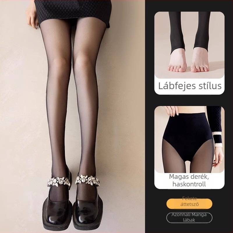 Női fekete harisnya nude hatású, őszi-téli modell, fleece-béléssel, vastag és meleg