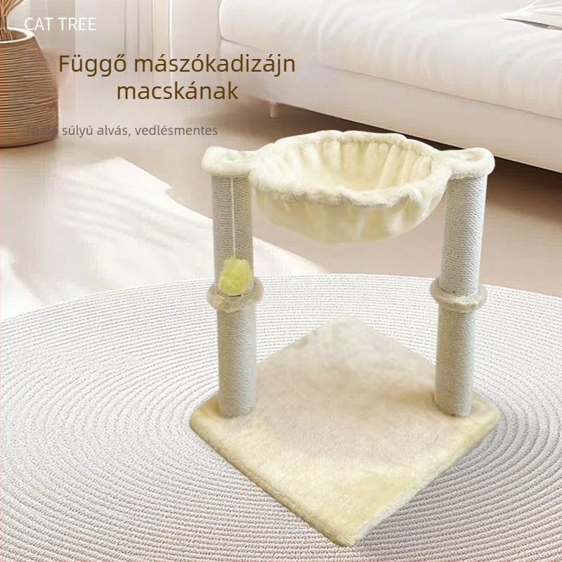 Nagy macskáknak készült macskafa: fészek és függőágy, ugró platforma, mászó keret és karmoló oszlop