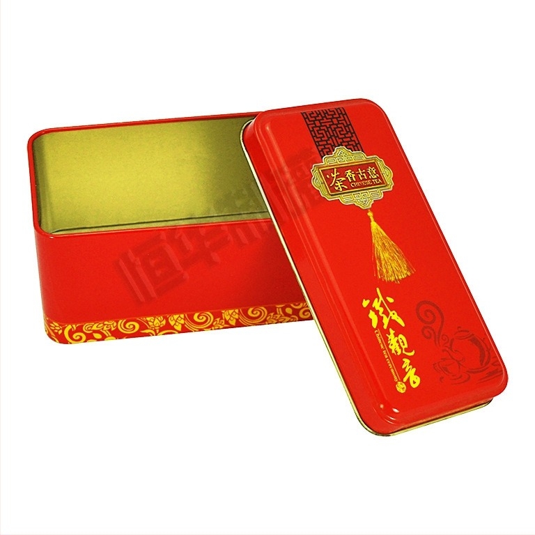 Tieguanyin teásdoboz fémből, téglalap alakú, kis ajándékdoboz