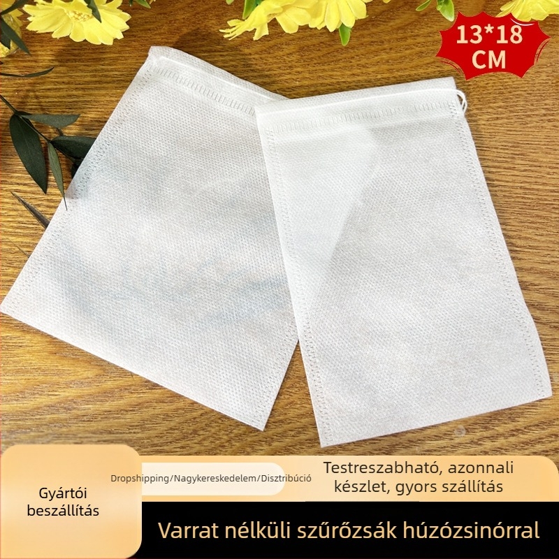 13×18 cm nem szövött anyagú teafilter tasak zsinórral – kis csomagolás
