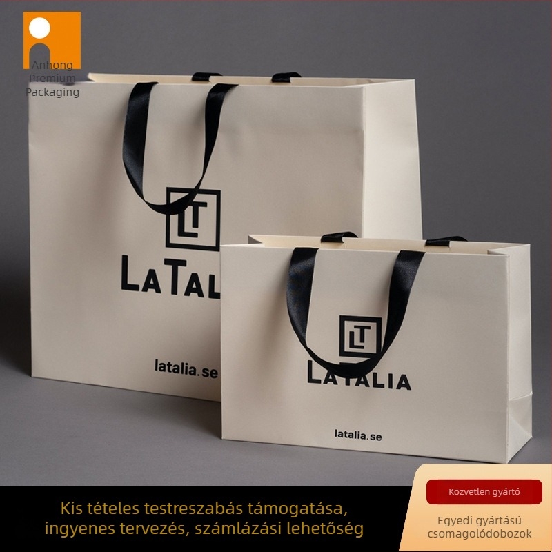 Fehér Kraft papírtáska kézi hordozóval – teajándék zacskó, élelmiszer-kiszállítási csomagolás, bevásárló- és ruházati csomagolás | testre szabható