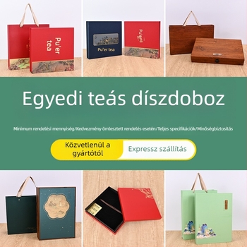 Luxus teás ajándékdoboz egyénre szabható két részes fedéllel a tavaszi zöld teához — üres doboz logóval