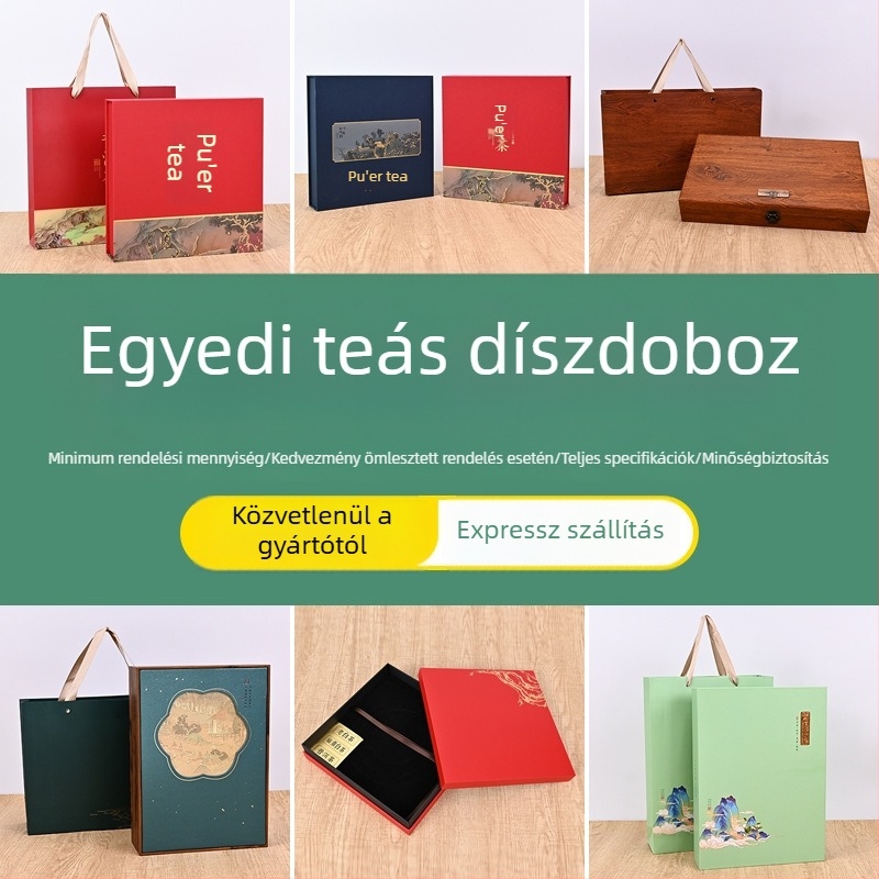 Luxus teás ajándékdoboz egyénre szabható két részes fedéllel a tavaszi zöld teához — üres doboz logóval