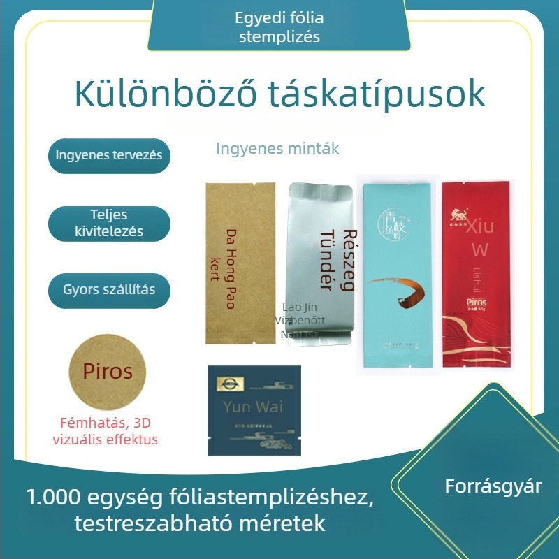 Nyomtatott csomagoló tasak fehér teához, belső alumínium fólia, vastag buborékos tasak, melegvas gravírozás testreszabás