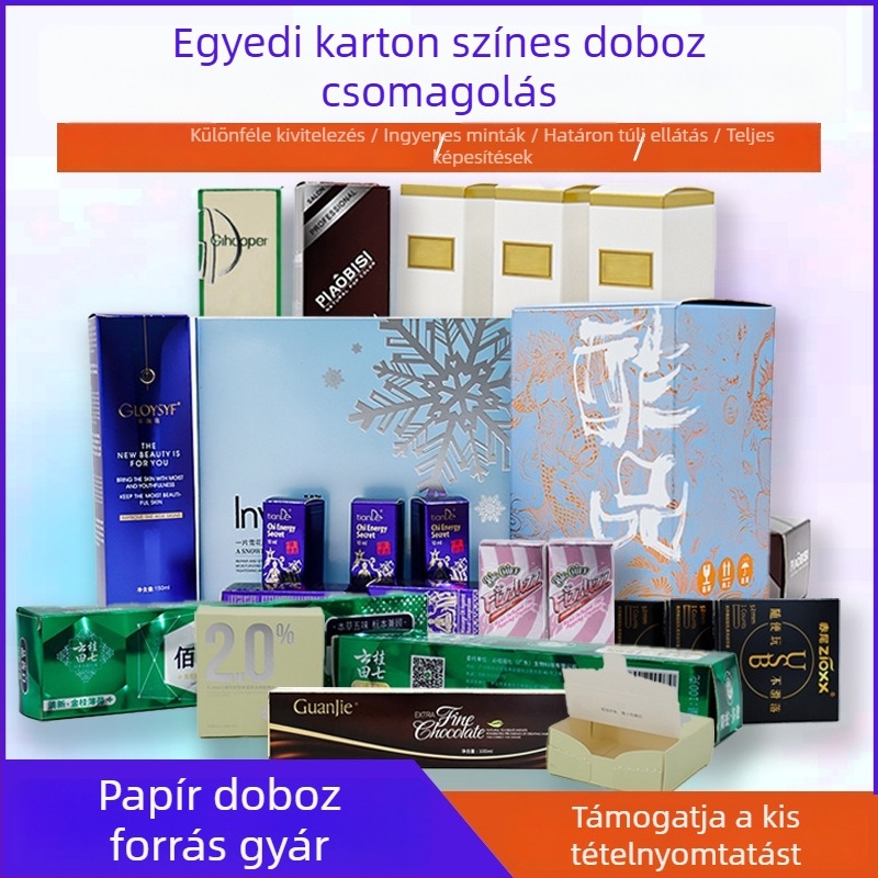 Teás ajándékdoboz flip-nyitható fedéllel, téglalap alakú papírdoboz, színes csomagolás egyedi logóval