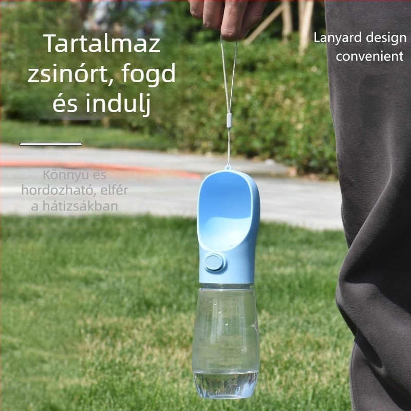 Hordozható kutyavíz-csésze beépített bögrével – kettős funkció iváshoz és etetéshez séták közben