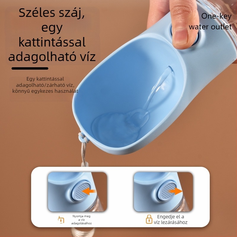 Hordozható kutyavíz-csésze beépített bögrével – kettős funkció iváshoz és etetéshez séták közben