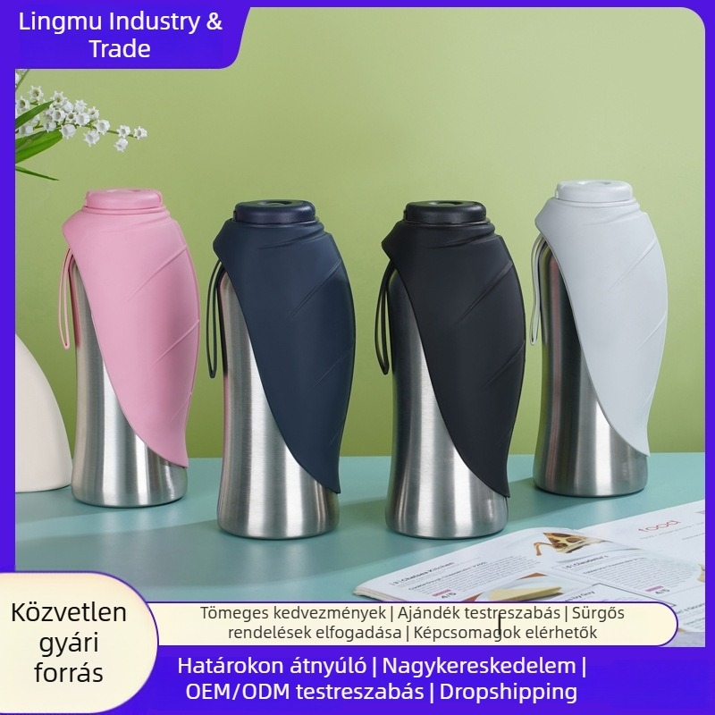 Állatok utazó pohár, nagy kapacitású rozsdamentes acél termoszos pohár, hordozható, vállpánttal