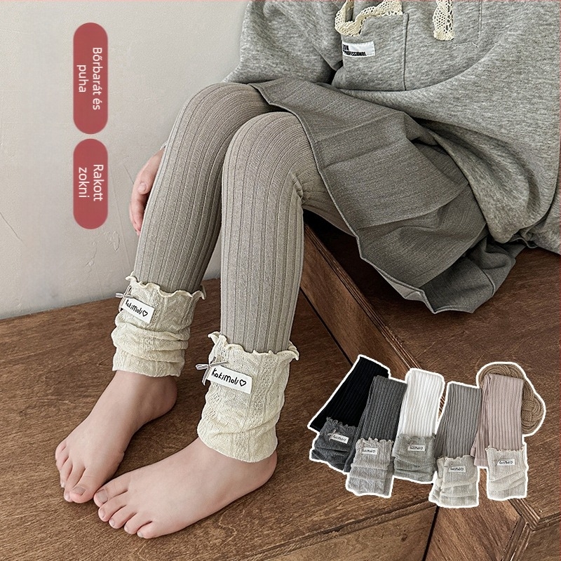 Új tavasz-ősz gyerekeknek: csíkos patchwork zoknik vékony, rugalmas, lányok capri nadrág szett