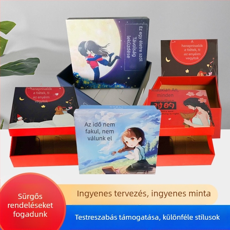 Rajzfilmfigurás édesség-doboz hullámkartonból, színes nyomtatással, fedél és alap