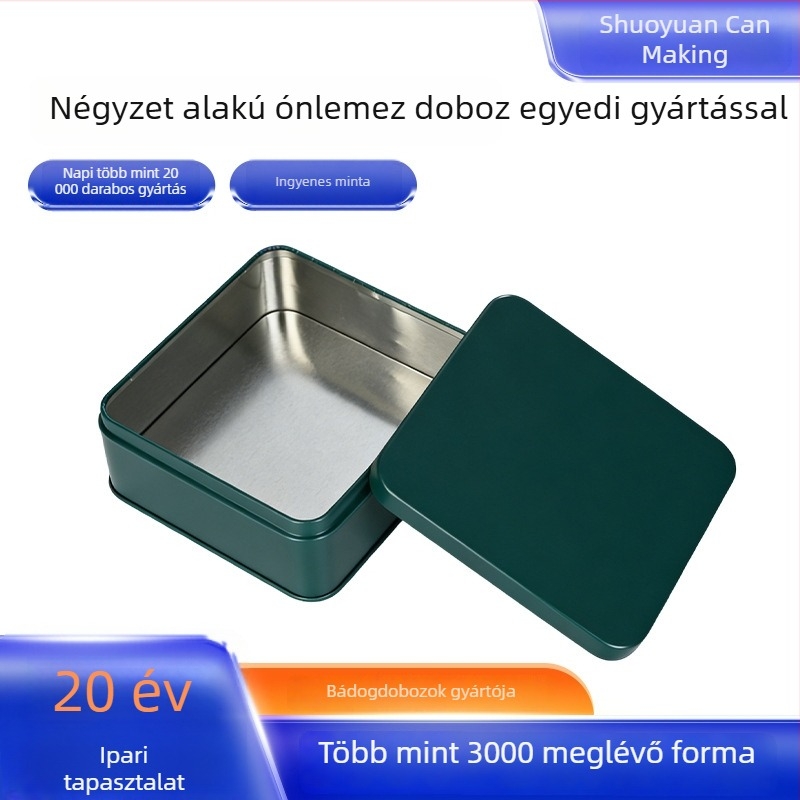 Négyzetes ónlemez doboz matt UV nyomtatással, teához, matchához, süteményekhez és élelmiszerekhez