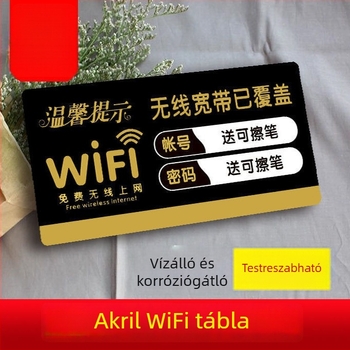 Akril WiFi jelszó felirat – Kreatív jel a vezeték nélküli hálózathoz (24×12 cm, 20×10 cm, 30×15 cm)