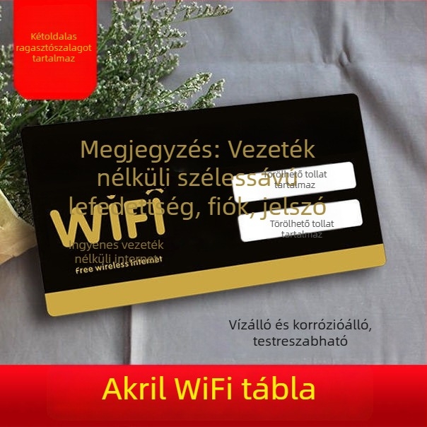 Akril WiFi jelszó felirat – Kreatív jel a vezeték nélküli hálózathoz (24×12 cm, 20×10 cm, 30×15 cm)