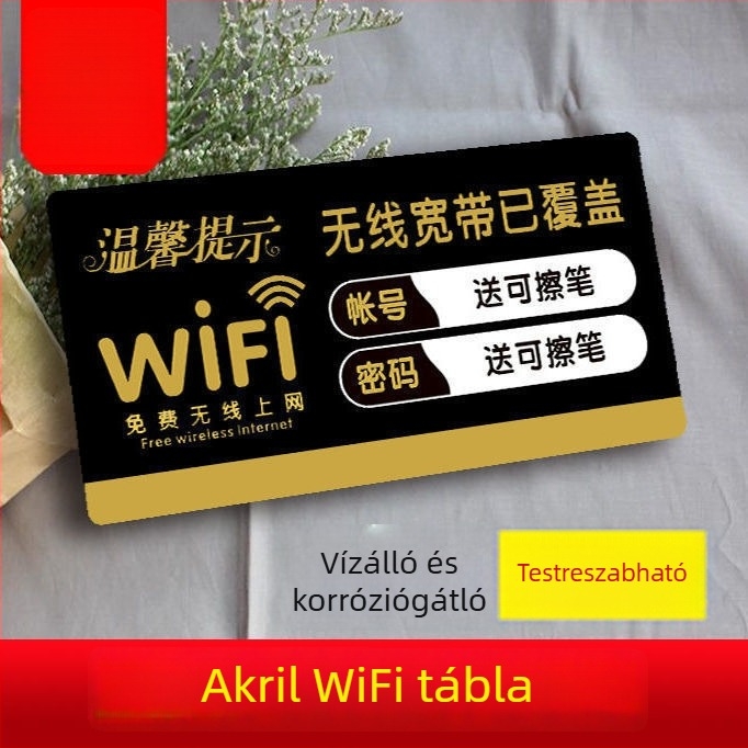 Akril WiFi jelszó felirat – Kreatív jel a vezeték nélküli hálózathoz (24×12 cm, 20×10 cm, 30×15 cm)
