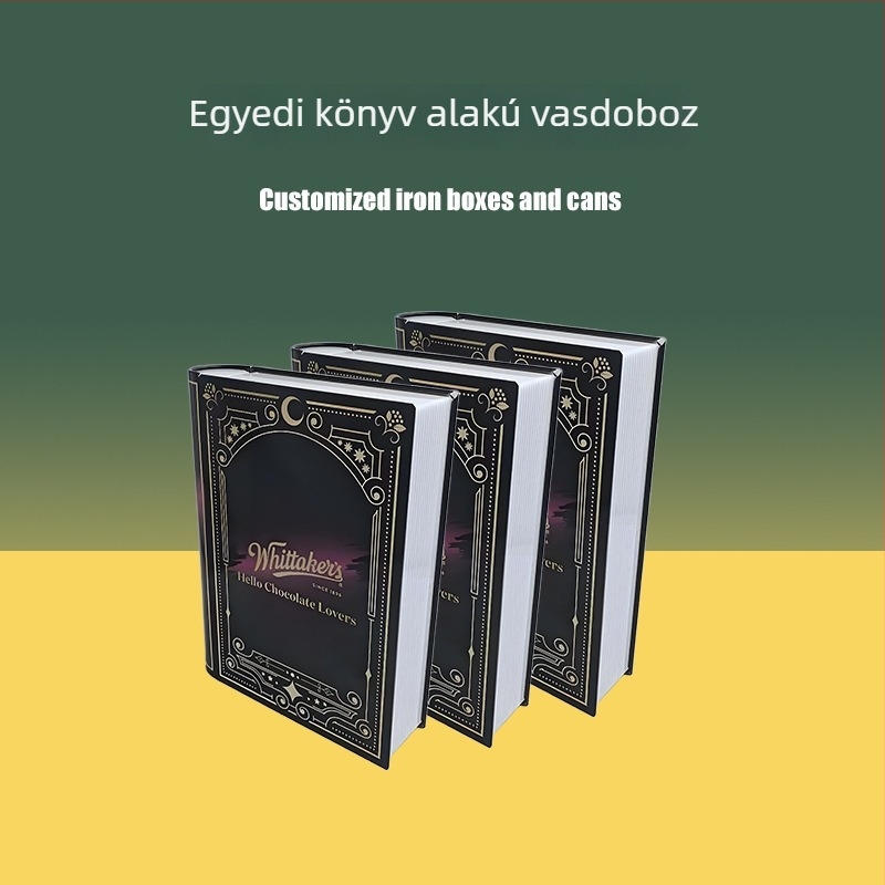 Gyárilag testre szabott ónlemez doboz könyv alakú dizájnnal, ajándékcsomagolás teához, élelmiszerekhez és süteményekhez