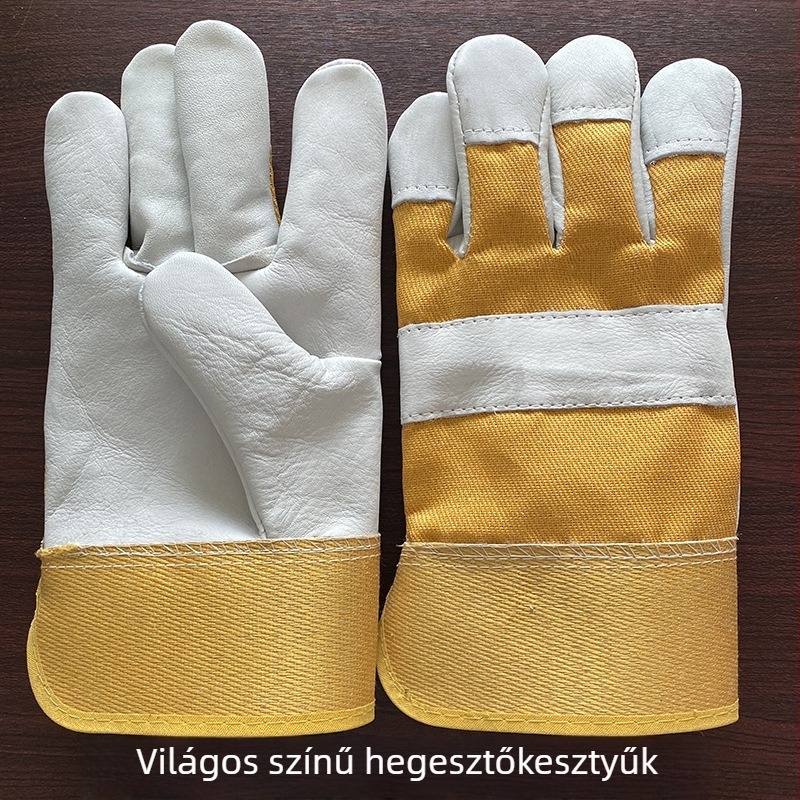 Tehénbőrből készült hegesztő kesztyűk, munkahelyi védő kesztyűk, kopásállóak, olaj- és vegyszerállóak, vászon mandzsettával, rövid bőr dizájn, hegesztéshez és tengeri munkához