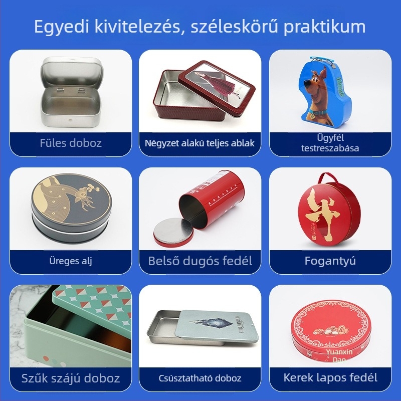 Személyre szabott négyzet alakú karácsonyi fémdoboz süteményekhez, kekszekhez, édességekhez és teához