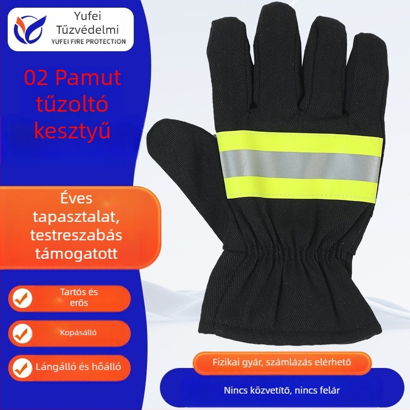 Hőálló, kopásálló pamut tűzoltó kesztyűk, mentésre és tűzoltásra