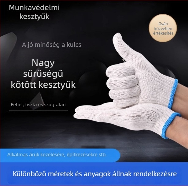 A osztályú pamutfonal munkavédelmi kesztyűk, kézvédelem, 500 g, 10 pár