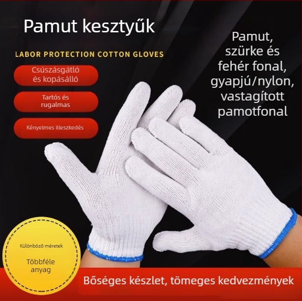 A osztályú pamutfonal munkavédelmi kesztyűk, kézvédelem, 500 g, 10 pár