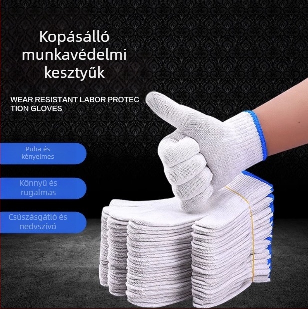 A osztályú pamutfonal munkavédelmi kesztyűk, kézvédelem, 500 g, 10 pár