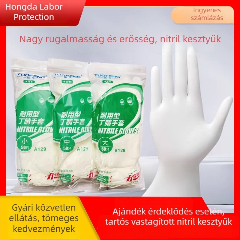 Tuofeng nitril kesztyűk, élelmiszer-minőségű, vastagított, egyszer használatos, mosogatáshoz, PVC védő
