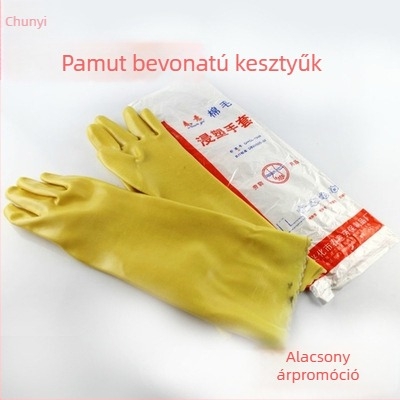 45 cm-es PVC-bevonat kesztyűk, vegyi ellenállóak, pamut bélésűek, olaj- és sav-bázis ellenállóak, csúszásmentesek és vízállóak, ipari használatra