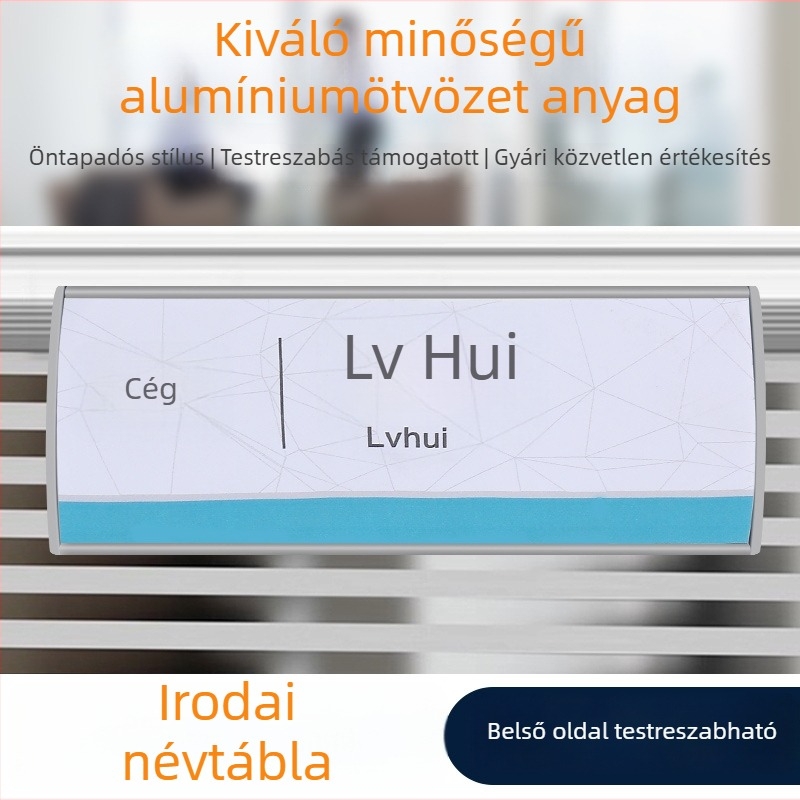 Alumínium ötvözet munkaállomás felirat, prémium irodai névjegytábla, beosztás és névjegy