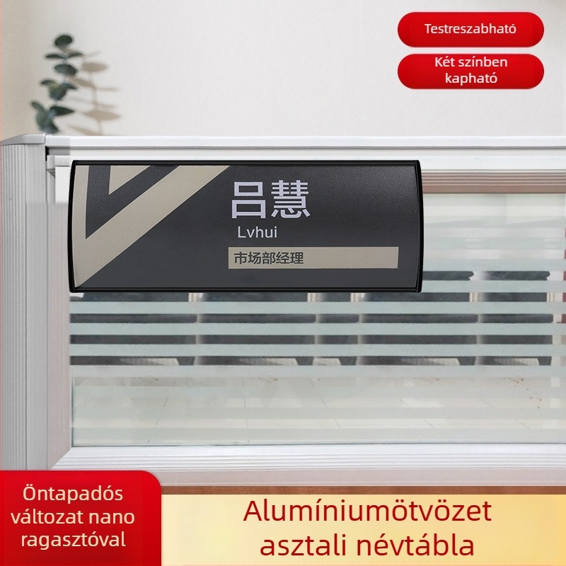 Alumínium ötvözet munkaállomás felirat, prémium irodai névjegytábla, beosztás és névjegy