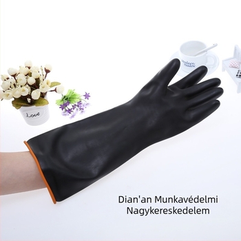 36 cm hosszú latex kesztyűk, hosszított és vastagított kivitelben, sav- és lúgállóak, fekete színűek, ipari felhasználás, kémiai védelem, kopásállóak és vízállóak