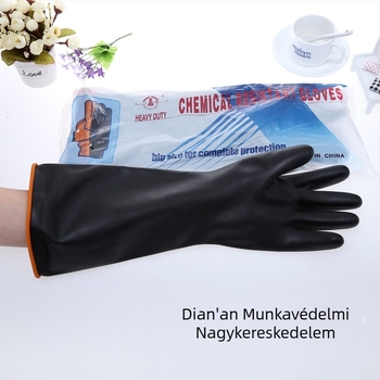 36 cm hosszú latex kesztyűk, hosszított és vastagított kivitelben, sav- és lúgállóak, fekete színűek, ipari felhasználás, kémiai védelem, kopásállóak és vízállóak