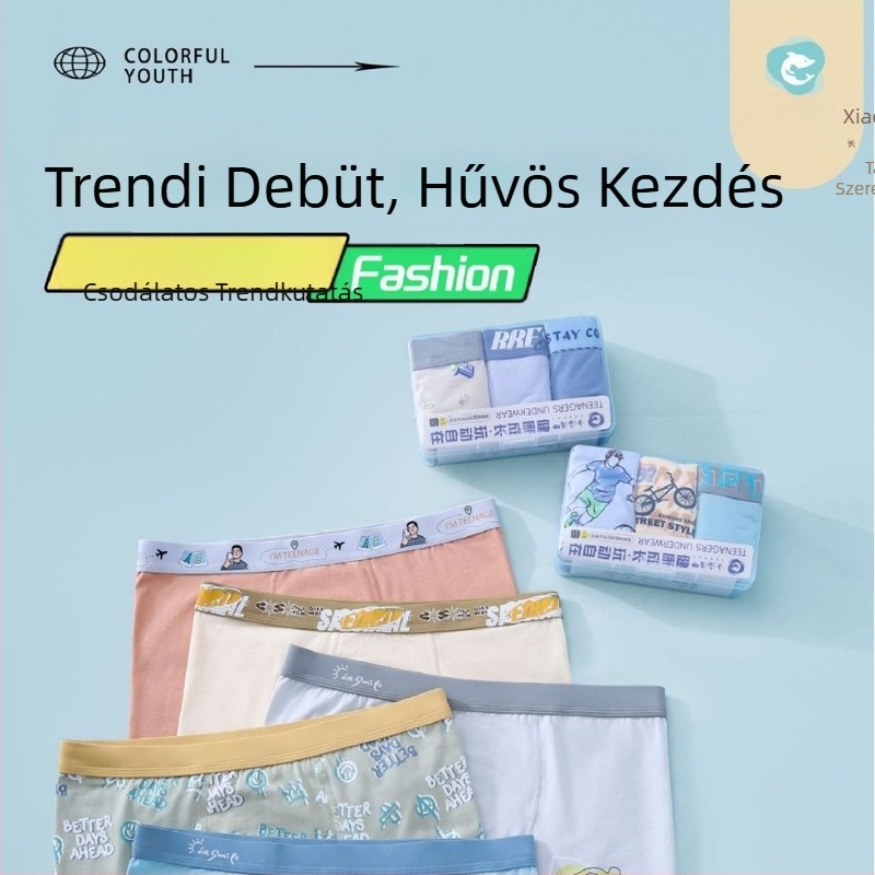 Modal férfi boxeralsó tinédzserfiúk számára, 7A antibakteriális, légáteresztő sportos boxer brief, dobozos csomagolás