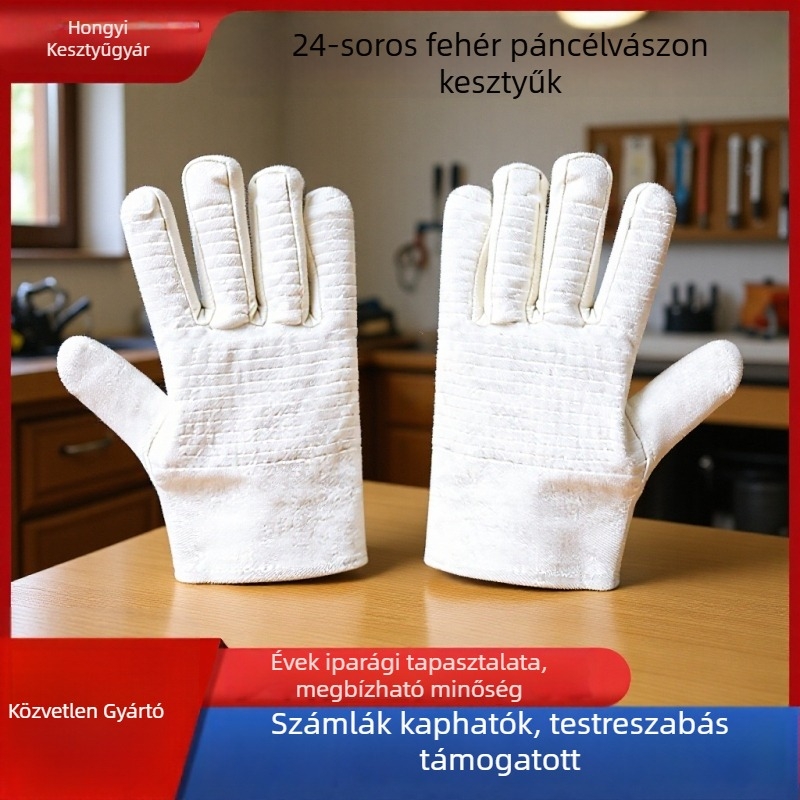 Munkavédelmi kesztyű 24 szálas vászonból, kétszeresen megerősített tenyér, kopásálló él