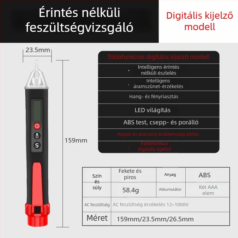 Multifunkciós feszültségellenőrző toll, indukcióval, nagy pontosságú fázis- és nullvezető detektálás, áramkör-megszakítás ellenőrzés, hang- és fényriasztás