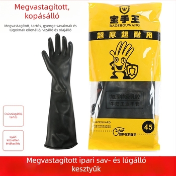 Fekete ipari latex kesztyűk kémiai védelemre, savak és lúgok ellen, megvastagodott latex