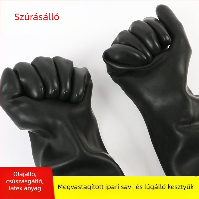 Fekete ipari latex kesztyűk kémiai védelemre, savak és lúgok ellen, megvastagodott latex