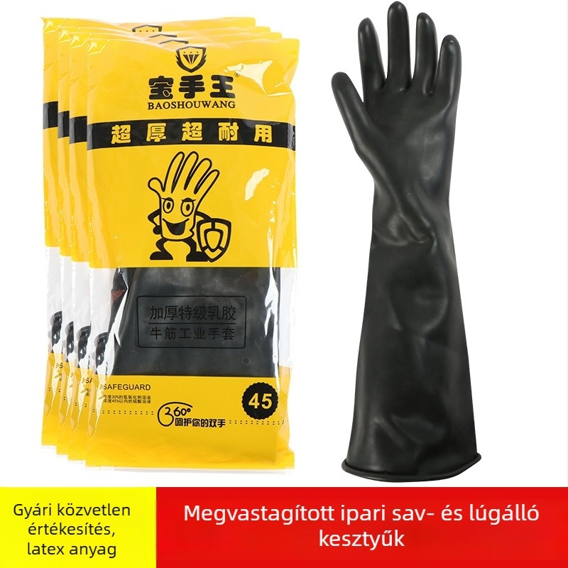 Fekete ipari latex kesztyűk kémiai védelemre, savak és lúgok ellen, megvastagodott latex