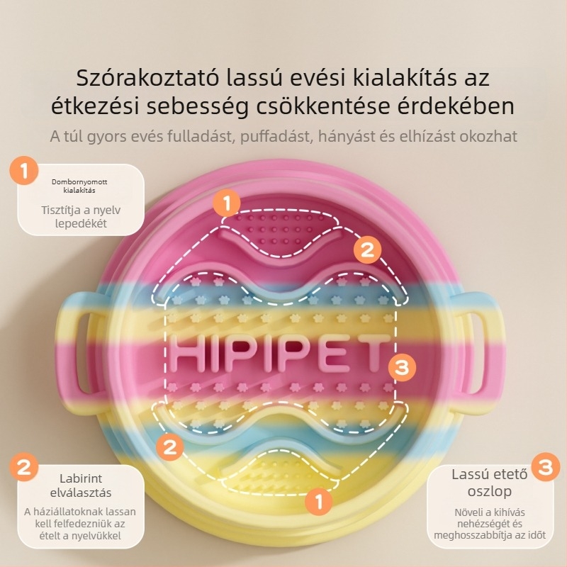 Silikonból készült lassú etető tál kutyáknak, kettős fogantyúval, kis- és közepes méretű ebek számára, fulladás elleni dizájn