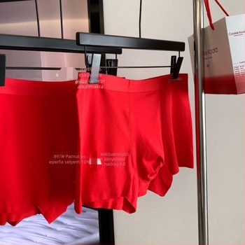 Férfiaknak Modal anyagú varrás nélküli boxer briefs, antibakteriális, piros, középmagas derekú, egész éves viseletre