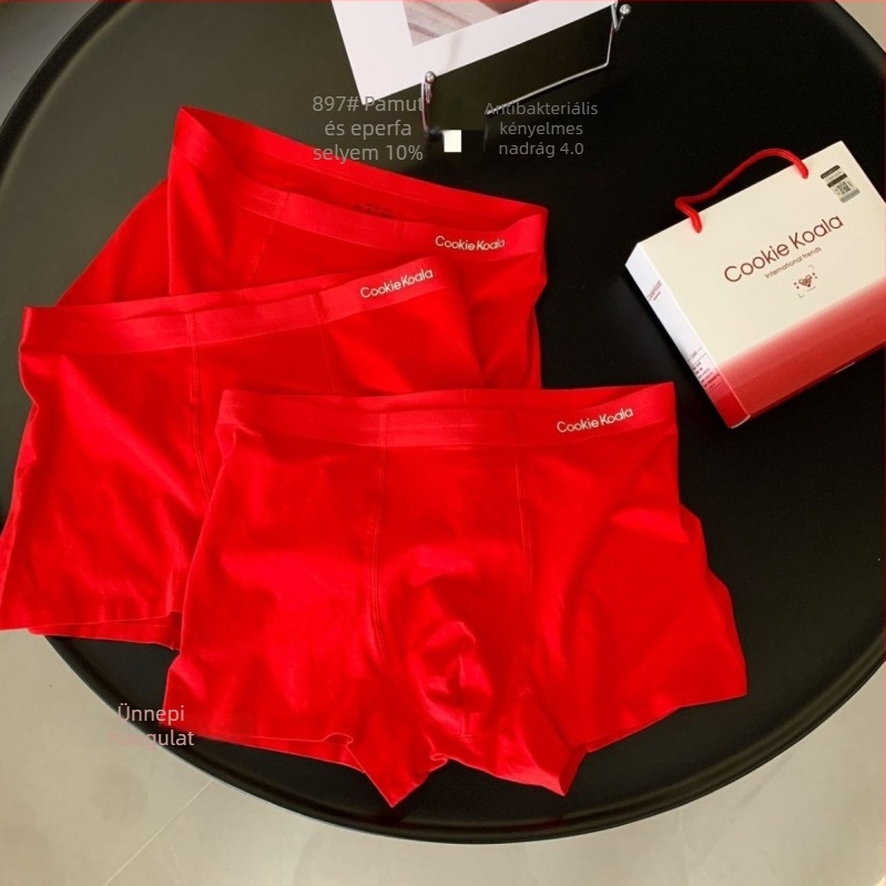 Férfiaknak Modal anyagú varrás nélküli boxer briefs, antibakteriális, piros, középmagas derekú, egész éves viseletre
