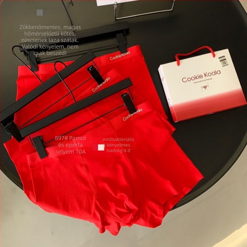 Férfiaknak Modal anyagú varrás nélküli boxer briefs, antibakteriális, piros, középmagas derekú, egész éves viseletre
