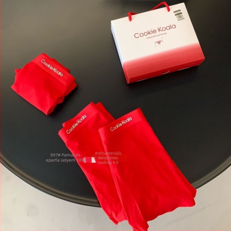 Férfiaknak Modal anyagú varrás nélküli boxer briefs, antibakteriális, piros, középmagas derekú, egész éves viseletre